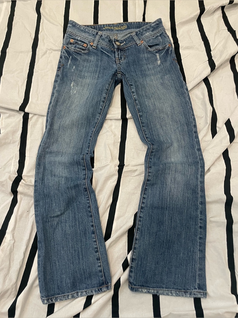 Vintage American Eagle Outfitters Women's Medium Blue Flare Bootcut Jeans